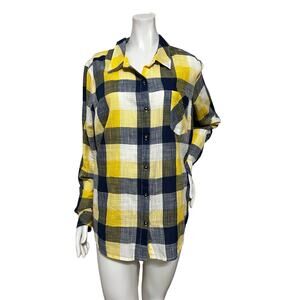 Natural Reflections Yellow/Blue Cotton Plaid L/S Lightweight Button Down Shirt